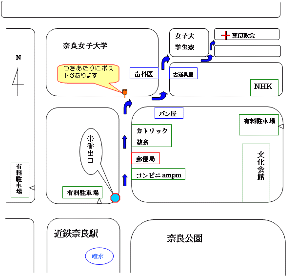 近鉄奈良駅から教会までの地図